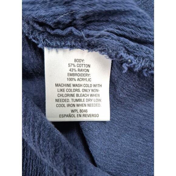 Charter Club Cotton Blend Gauzy Top Navy Blue White Embroidered Flowers Sz XL - Picture 5 of 5